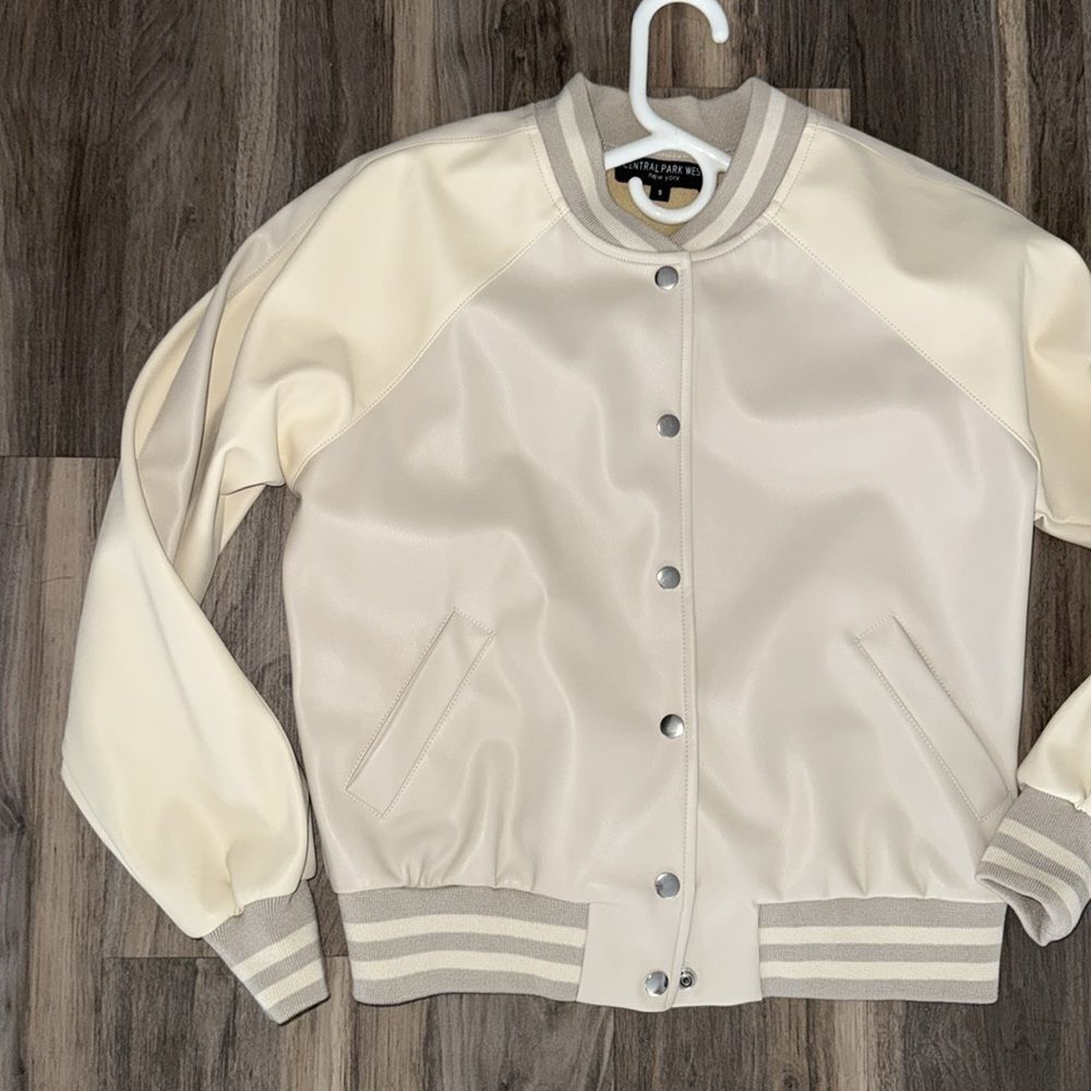 Central Park West Spencer Varsity Cream Bomber Jacket, Small - Picture 6 of 8
